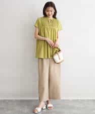 F1LGD56160 MK MICHEL KLEIN(小さいサイズ)(メゾン ドゥ サンク) 【小さいサイズ】[洗える]リネンライクストレッチ ストレートワイドパンツ ベージュ