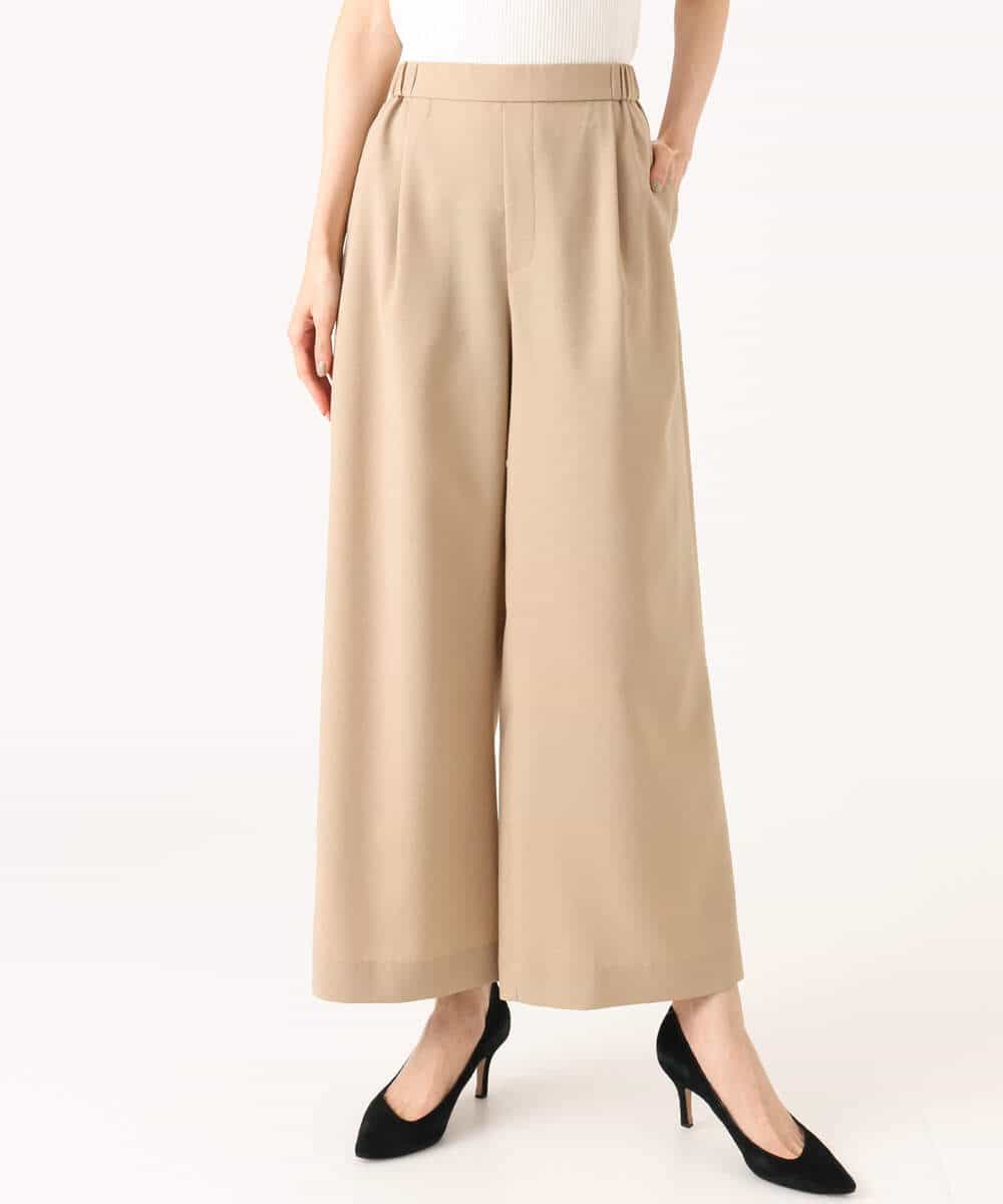 F1LGD56160 MK MICHEL KLEIN(小さいサイズ)(メゾン ドゥ サンク) 【小さいサイズ】[洗える]リネンライクストレッチ ストレートワイドパンツ ベージュ