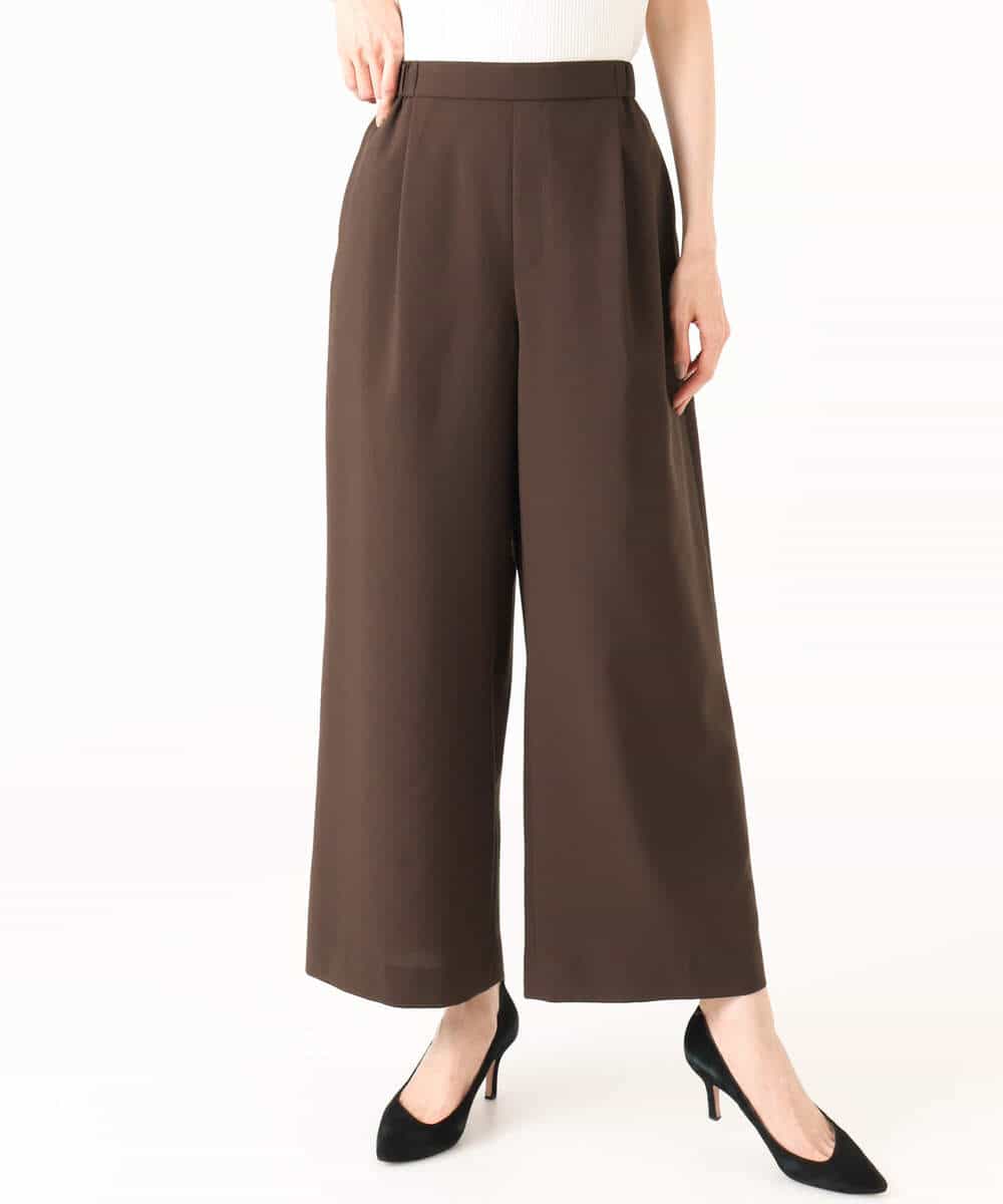 F1LGD56160 MK MICHEL KLEIN(小さいサイズ)(メゾン ドゥ サンク) 【小さいサイズ】[洗える]リネンライクストレッチ ストレートワイドパンツ ベージュ