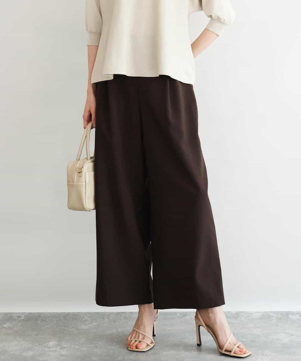 F1LGD56160 MK MICHEL KLEIN(小さいサイズ)(メゾン ドゥ サンク) 【小さいサイズ】[洗える]リネンライクストレッチ ストレートワイドパンツ ブラウン