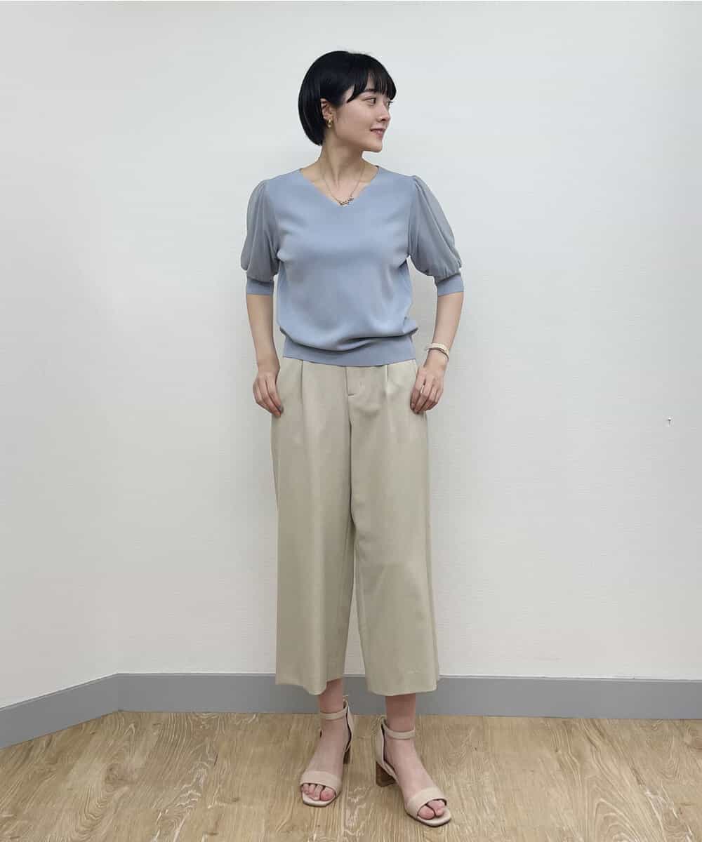 F1LGP42140 MK MICHEL KLEIN(小さいサイズ)(メゾン ドゥ サンク) 【小さいサイズ/洗濯機で洗える】ドライタッチ ワイドパンツ ライトブルー