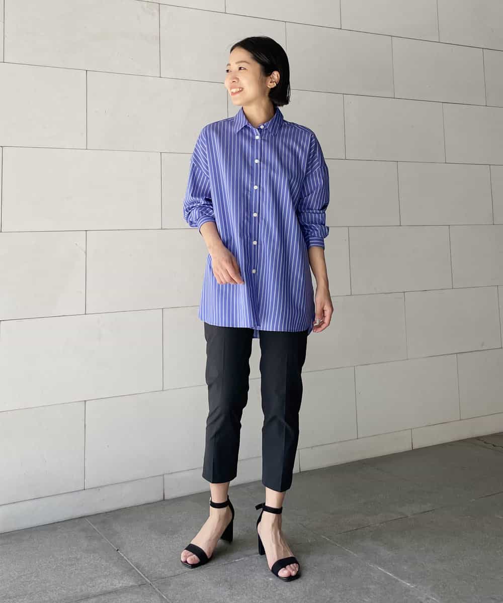 F1LGP44130 MK MICHEL KLEIN(小さいサイズ)(メゾン ドゥ サンク) 【小さいサイズ/洗濯機で洗える】ストレッチ テーパードシルエットパンツ ブルー