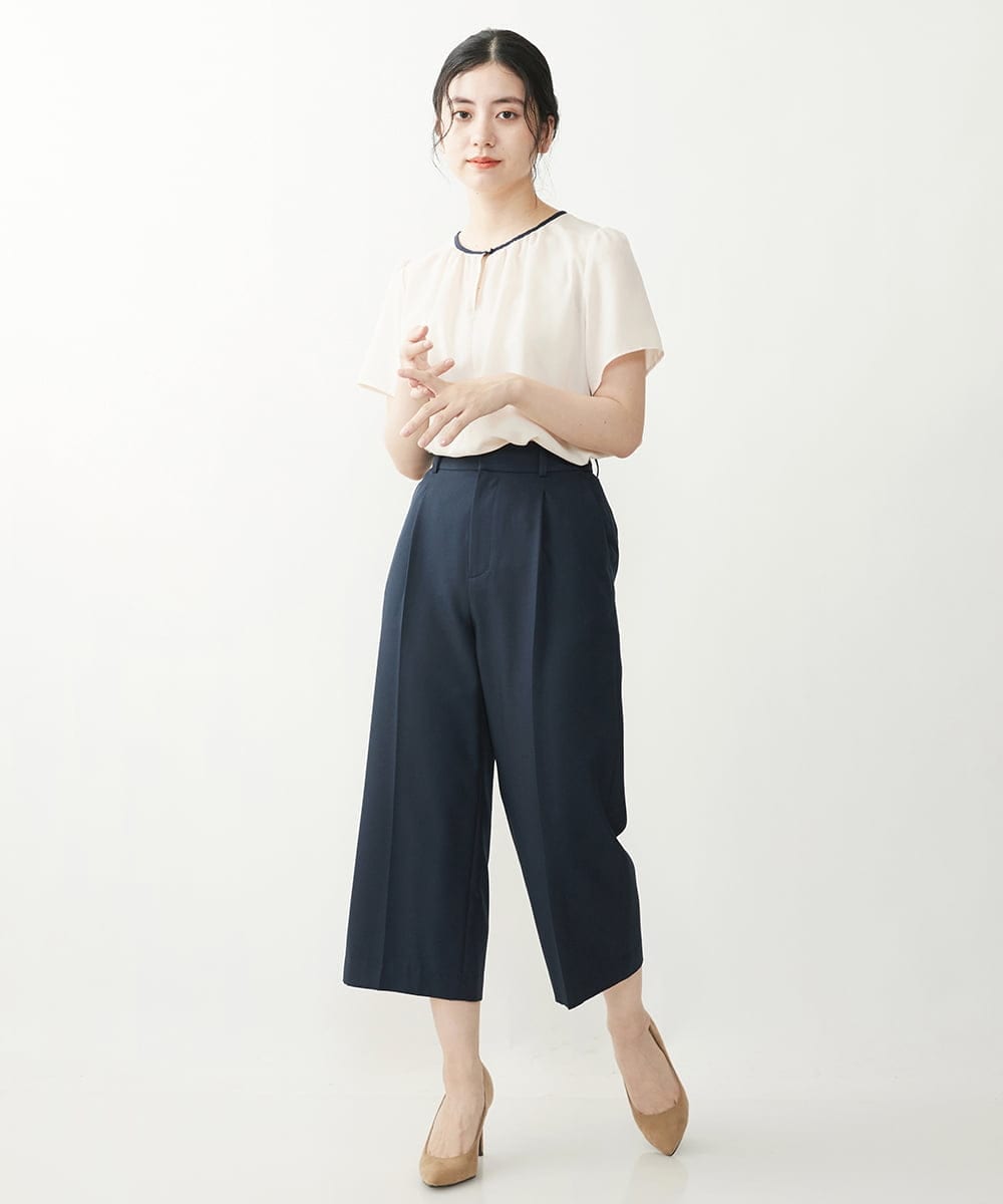 F1LGP56150 MK MICHEL KLEIN(小さいサイズ)(メゾン ドゥ サンク) 【小さいサイズ/Comfortシリーズ】リネンライクベーシックワイドパンツ ライトブルー