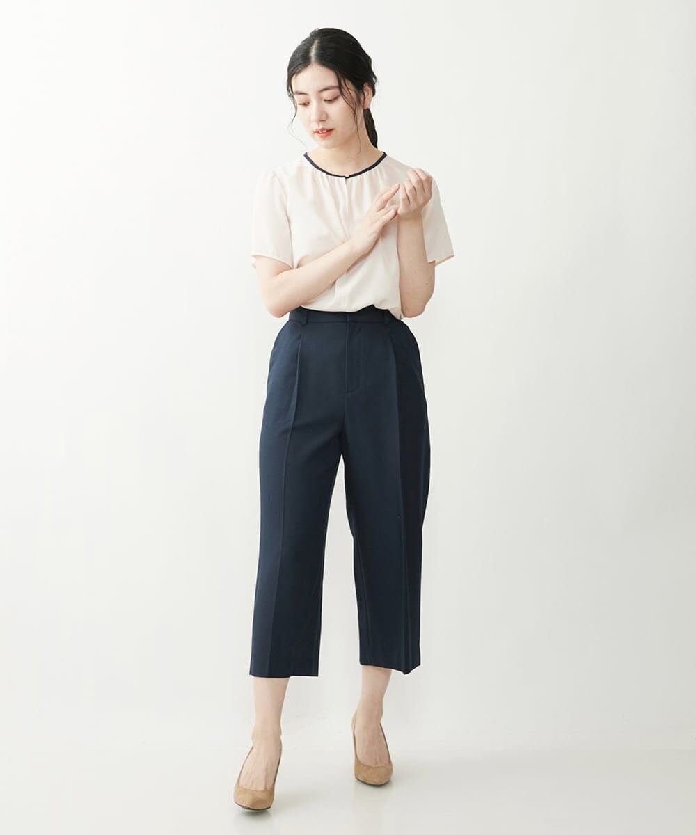 F1LGP56150 MK MICHEL KLEIN(小さいサイズ)(メゾン ドゥ サンク) 【小さいサイズ/Comfortシリーズ】リネンライクベーシックワイドパンツ ライトブルー