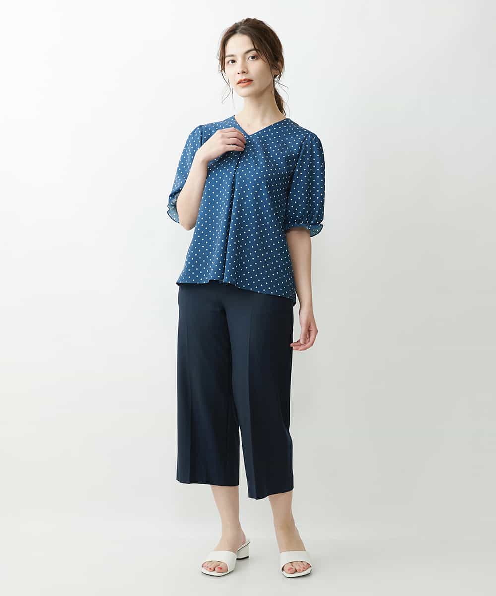 F1LGP56150 MK MICHEL KLEIN(小さいサイズ)(メゾン ドゥ サンク) 【小さいサイズ/Comfortシリーズ】リネンライクベーシックワイドパンツ ライトブルー