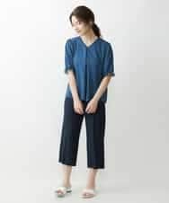 F1LGP56150 MK MICHEL KLEIN(小さいサイズ)(メゾン ドゥ サンク) 【小さいサイズ/Comfortシリーズ】リネンライクベーシックワイドパンツ ライトブルー