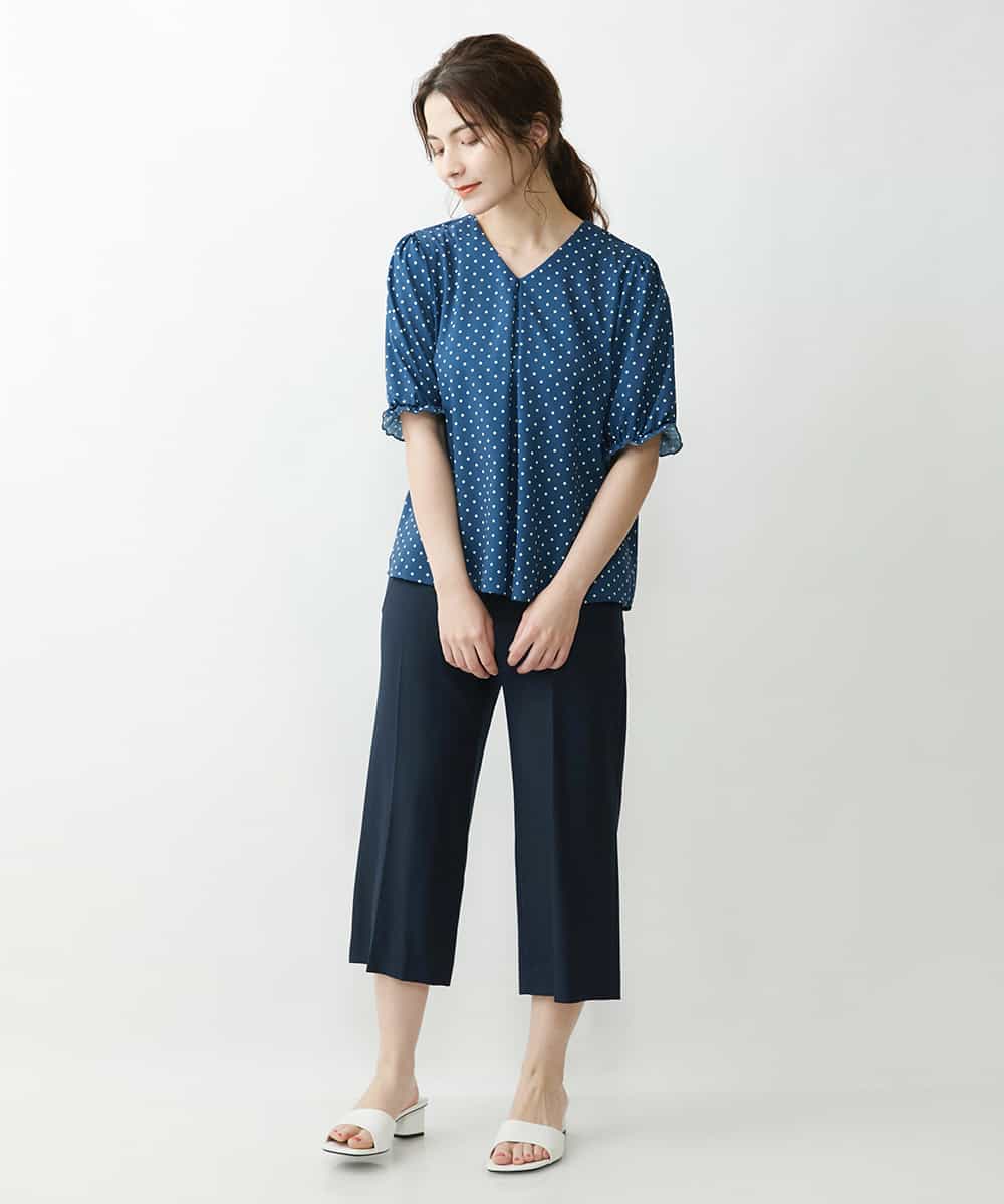 F1LGP56150 MK MICHEL KLEIN(小さいサイズ)(メゾン ドゥ サンク) 【小さいサイズ/Comfortシリーズ】リネンライクベーシックワイドパンツ ライトブルー