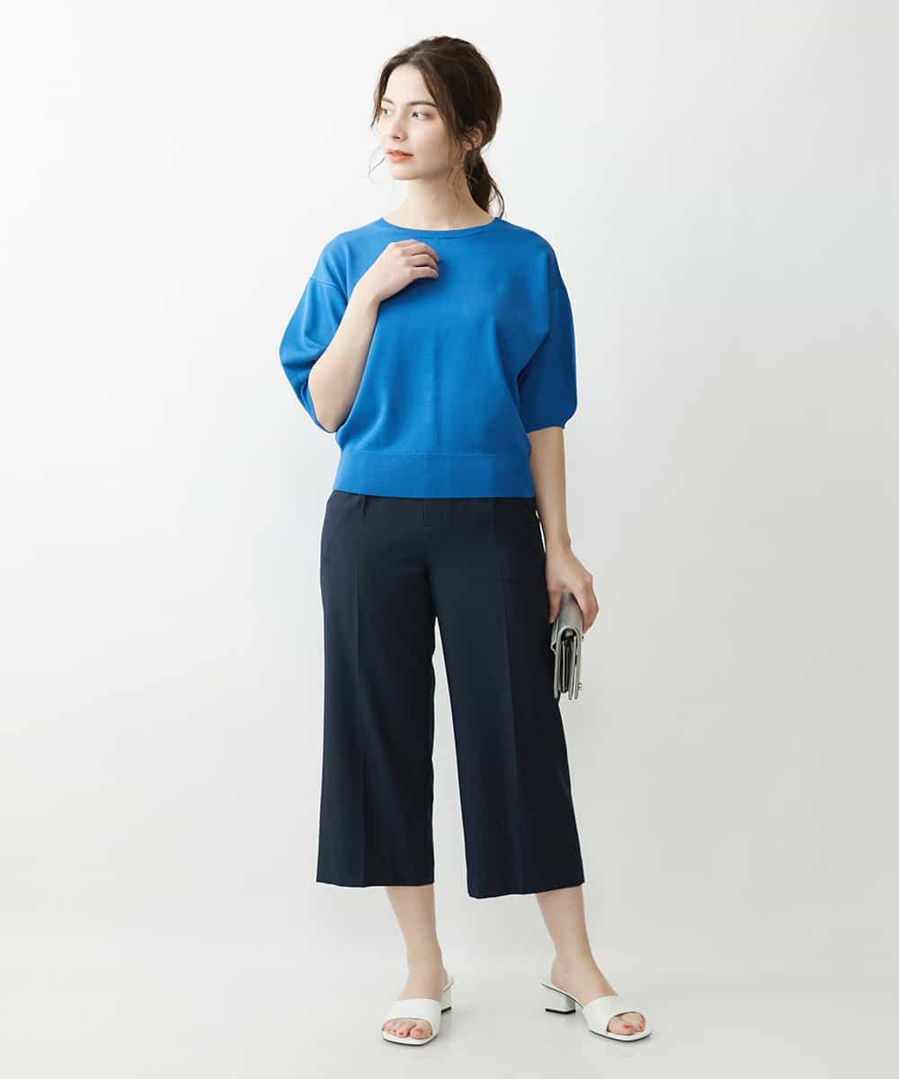 F1LGP56150 MK MICHEL KLEIN(小さいサイズ)(メゾン ドゥ サンク) 【小さいサイズ/Comfortシリーズ】リネンライクベーシックワイドパンツ ライトブルー