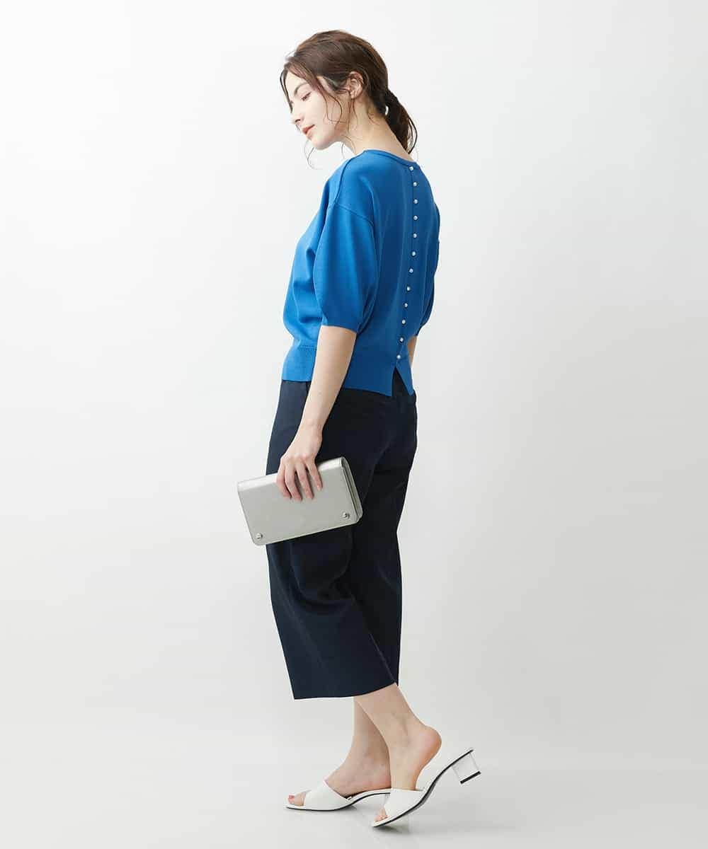 F1LGP56150 MK MICHEL KLEIN(小さいサイズ)(メゾン ドゥ サンク) 【小さいサイズ/Comfortシリーズ】リネンライクベーシックワイドパンツ ライトブルー