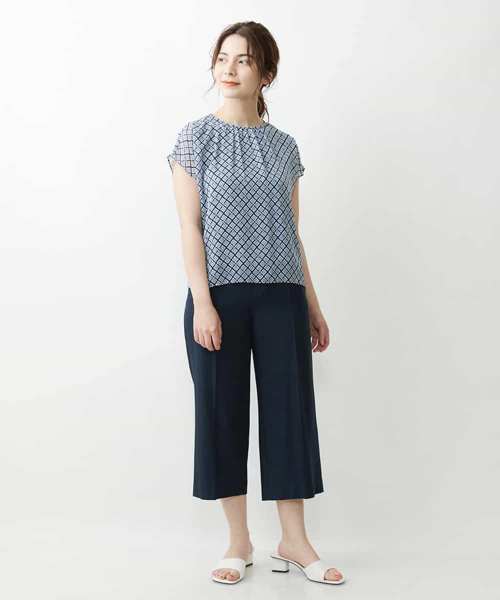 F1LGP56150 MK MICHEL KLEIN(小さいサイズ)(メゾン ドゥ サンク) 【小さいサイズ/Comfortシリーズ】リネンライクベーシックワイドパンツ ライトブルー