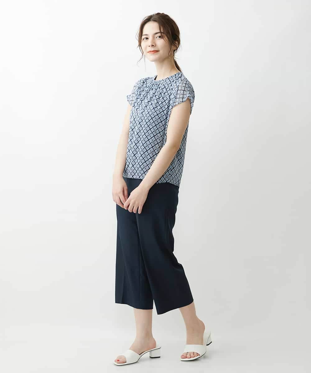 F1LGP56150 MK MICHEL KLEIN(小さいサイズ)(メゾン ドゥ サンク) 【小さいサイズ/Comfortシリーズ】リネンライクベーシックワイドパンツ ライトブルー