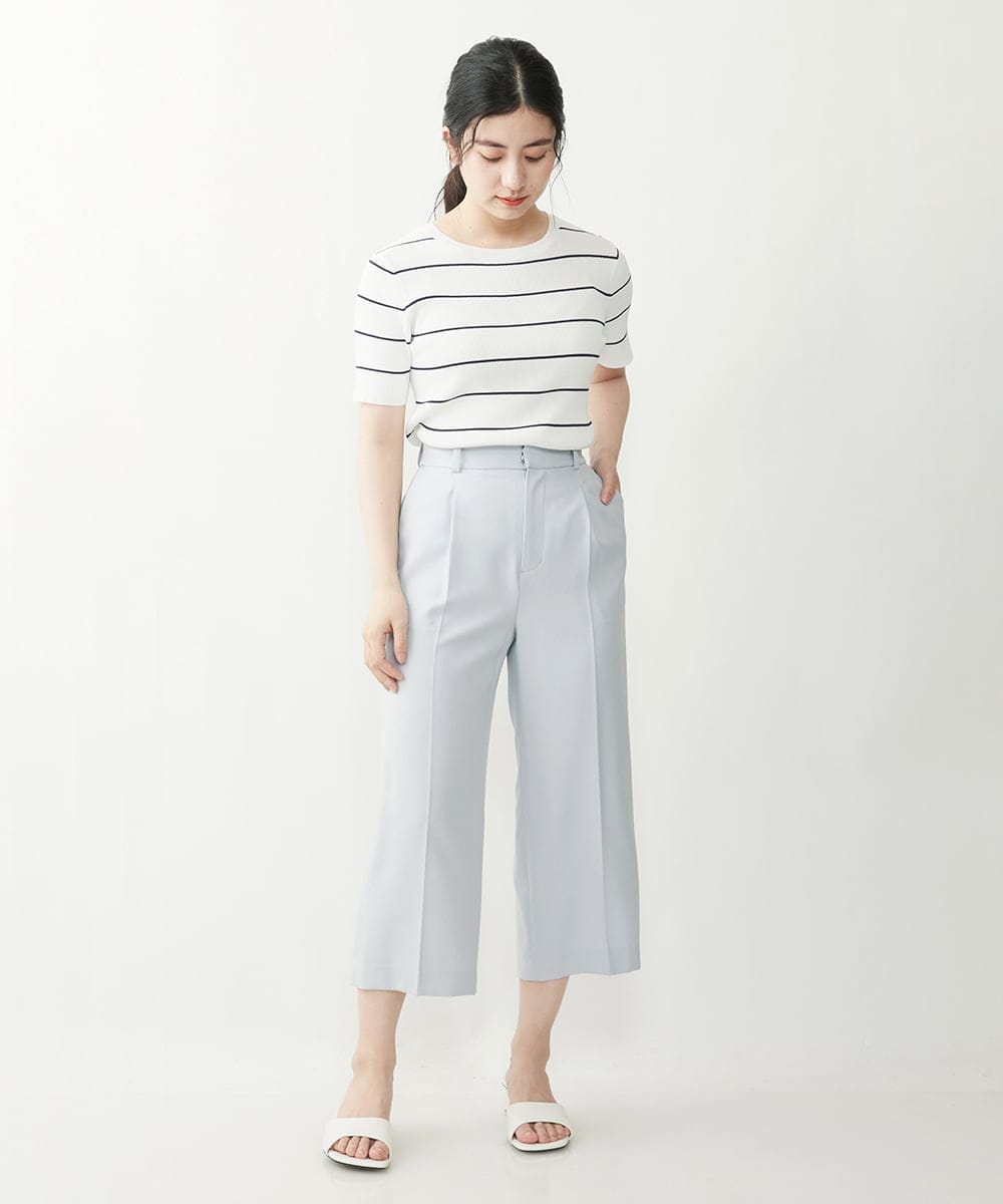 F1LGP56150 MK MICHEL KLEIN(小さいサイズ)(メゾン ドゥ サンク) 【小さいサイズ/Comfortシリーズ】リネンライクベーシックワイドパンツ ライトブルー