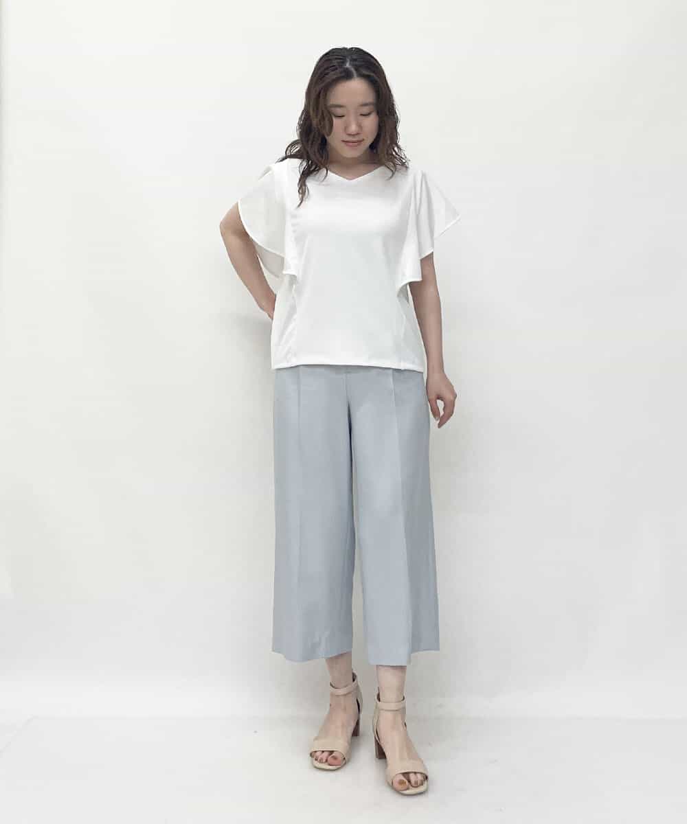F1LGP56150 MK MICHEL KLEIN(小さいサイズ)(メゾン ドゥ サンク) 【小さいサイズ/Comfortシリーズ】リネンライクベーシックワイドパンツ ライトブルー