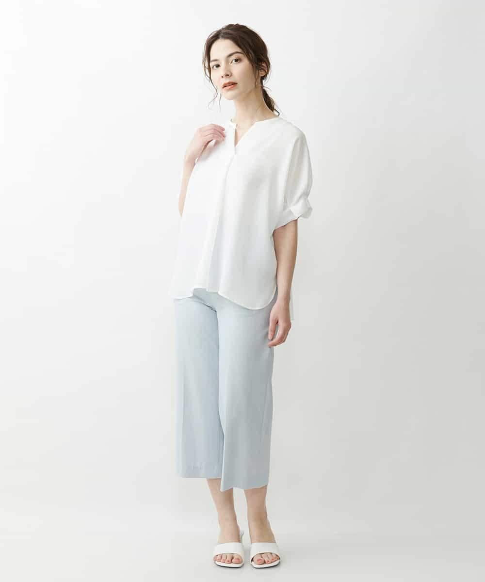 F1LGP56150 MK MICHEL KLEIN(小さいサイズ)(メゾン ドゥ サンク) 【小さいサイズ/Comfortシリーズ】リネンライクベーシックワイドパンツ ライトブルー