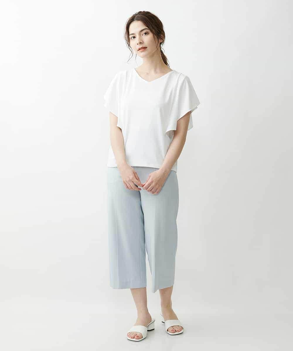 F1LGP56150 MK MICHEL KLEIN(小さいサイズ)(メゾン ドゥ サンク) 【小さいサイズ/Comfortシリーズ】リネンライクベーシックワイドパンツ ライトブルー