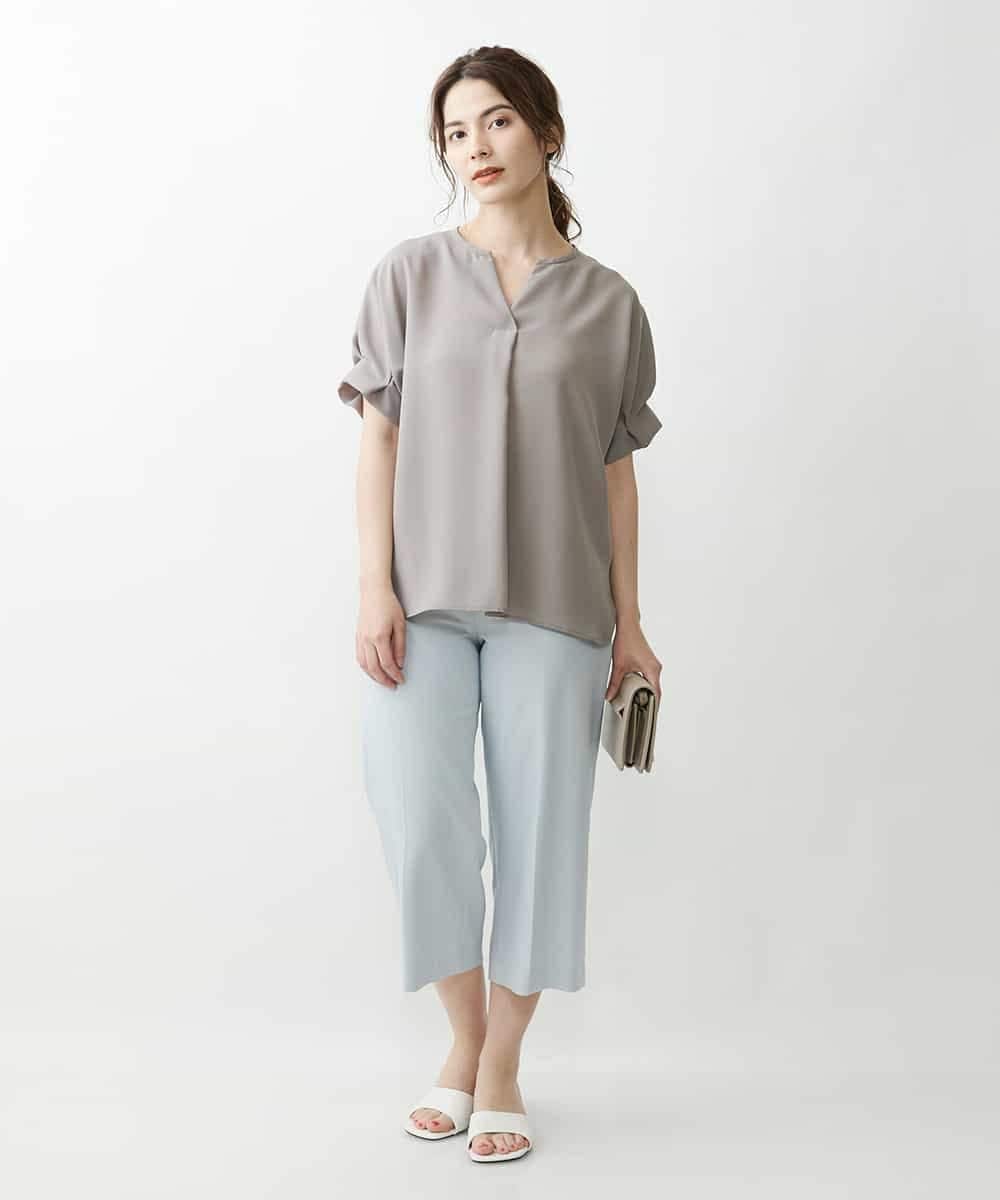 F1LGP56150 MK MICHEL KLEIN(小さいサイズ)(メゾン ドゥ サンク) 【小さいサイズ/Comfortシリーズ】リネンライクベーシックワイドパンツ ライトブルー