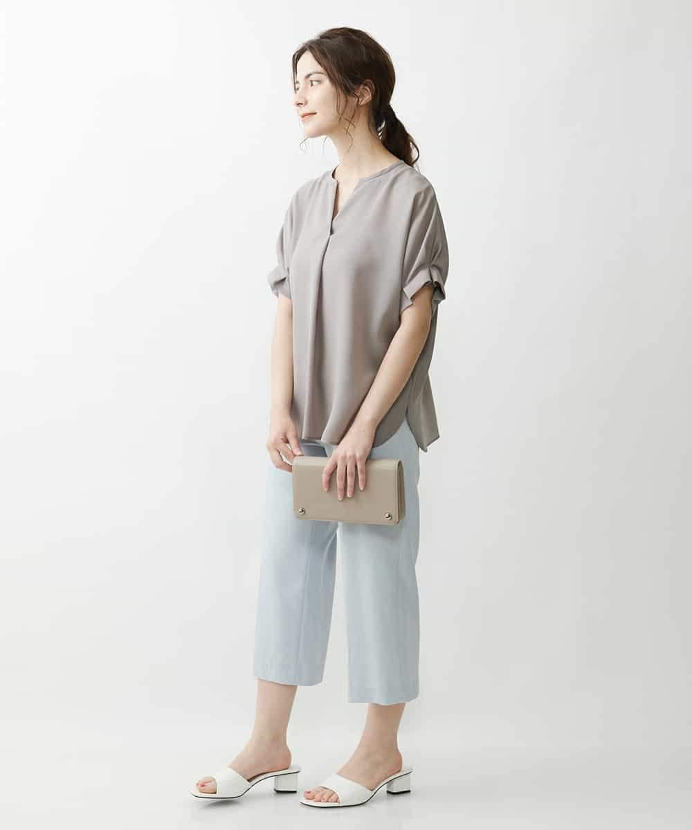 F1LGP56150 MK MICHEL KLEIN(小さいサイズ)(メゾン ドゥ サンク) 【小さいサイズ/Comfortシリーズ】リネンライクベーシックワイドパンツ ライトブルー