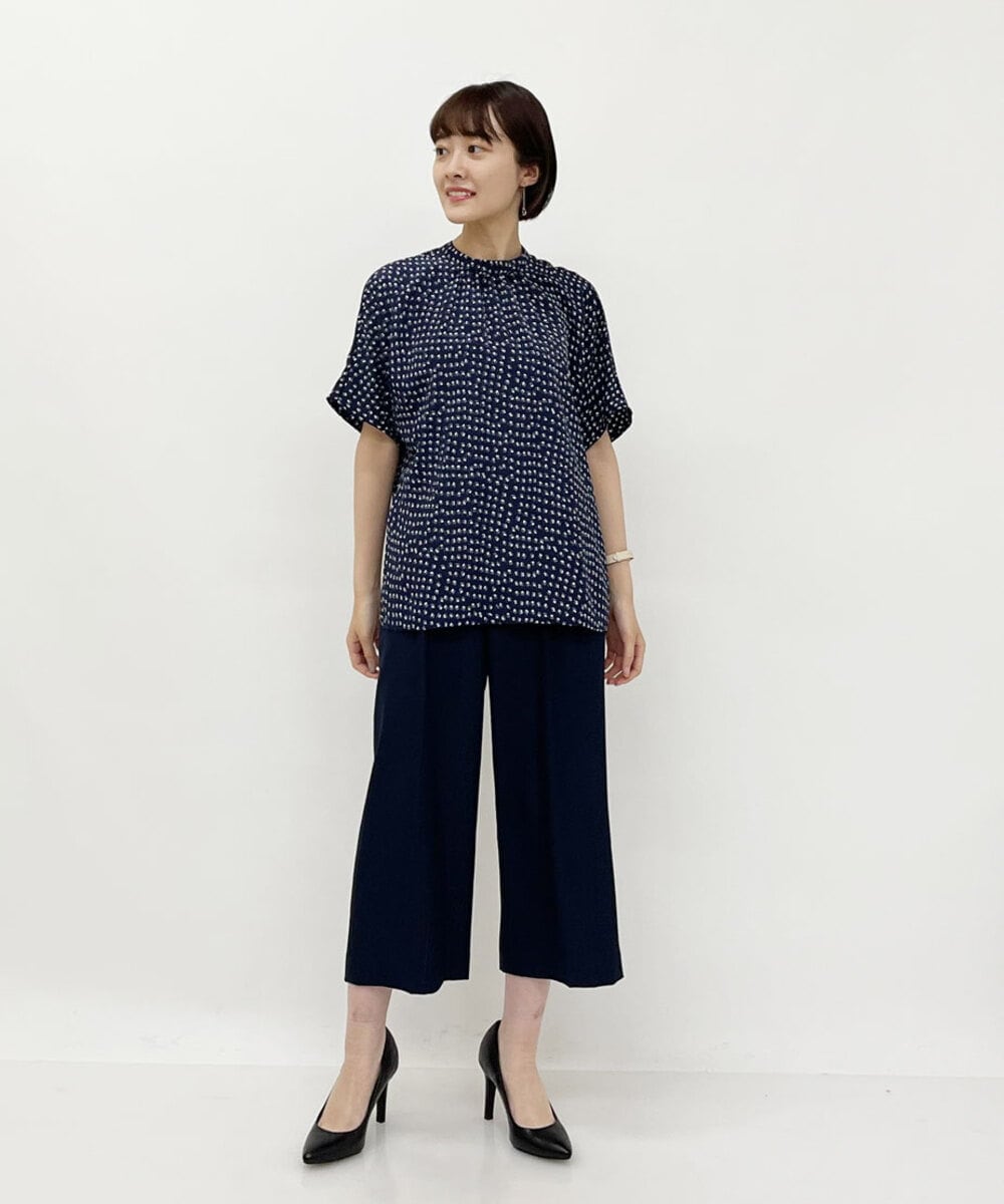 F1LGP56150 MK MICHEL KLEIN(小さいサイズ)(メゾン ドゥ サンク) 【小さいサイズ/Comfortシリーズ】リネンライクベーシックワイドパンツ ライトブルー