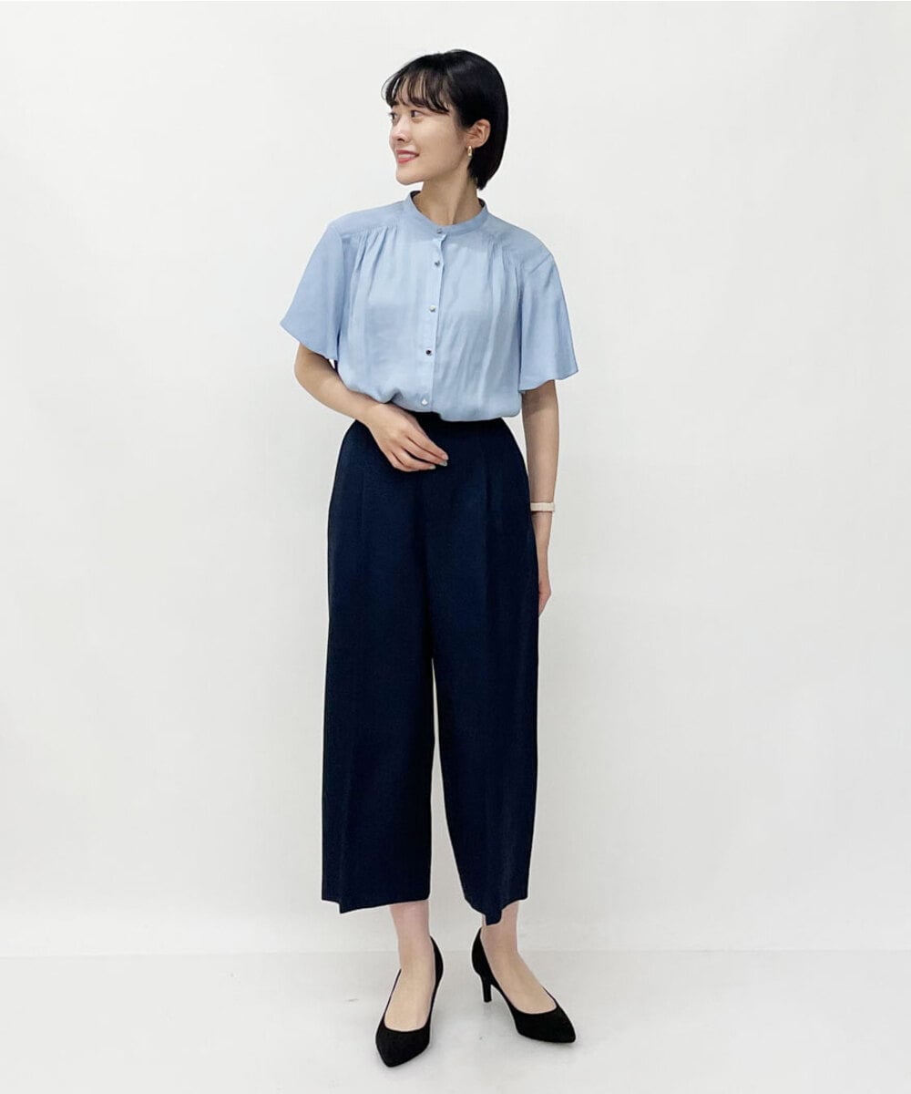 F1LGP56150 MK MICHEL KLEIN(小さいサイズ)(メゾン ドゥ サンク) 【小さいサイズ/Comfortシリーズ】リネンライクベーシックワイドパンツ ライトブルー