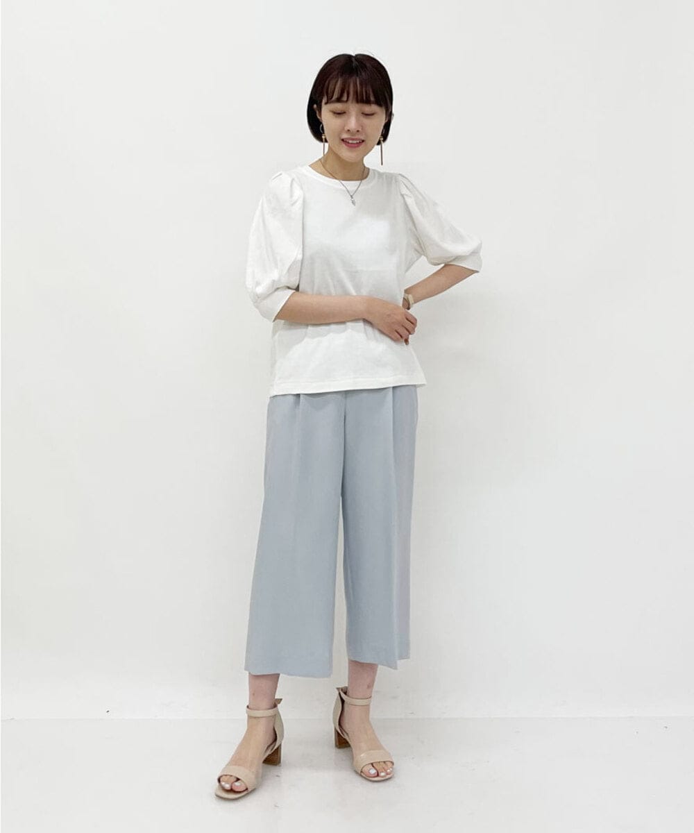 F1LGP56150 MK MICHEL KLEIN(小さいサイズ)(メゾン ドゥ サンク) 【小さいサイズ/Comfortシリーズ】リネンライクベーシックワイドパンツ ライトブルー