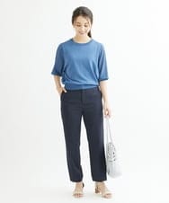 F1LGS14130 MK MICHEL KLEIN(小さいサイズ)(メゾン ドゥ サンク) 【小さいサイズ】リネンライクテーパードパンツ/洗える ネイビー