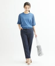 F1LGS14130 MK MICHEL KLEIN(小さいサイズ)(メゾン ドゥ サンク) 【小さいサイズ】リネンライクテーパードパンツ/洗える ネイビー