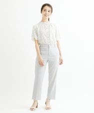 F1LGS14130 MK MICHEL KLEIN(小さいサイズ)(メゾン ドゥ サンク) 【小さいサイズ】リネンライクテーパードパンツ/洗える ネイビー