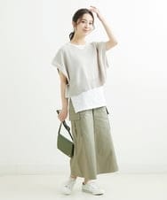 F1LGS40160 MK MICHEL KLEIN(小さいサイズ)(メゾン ドゥ サンク) 【小さいサイズ】カーゴガウチョパンツ/洗える グリーン