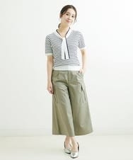 F1LGS40160 MK MICHEL KLEIN(小さいサイズ)(メゾン ドゥ サンク) 【小さいサイズ】カーゴガウチョパンツ/洗える グリーン