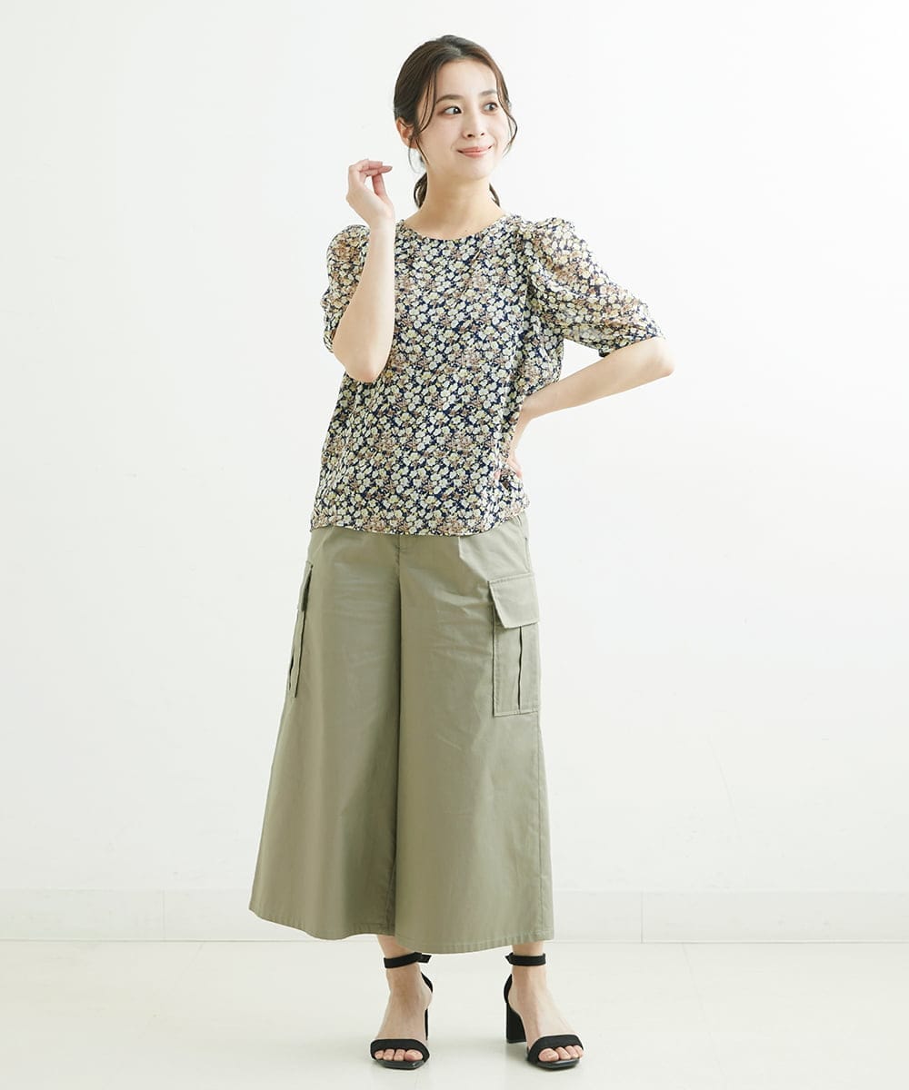 F1LGS40160 MK MICHEL KLEIN(小さいサイズ)(メゾン ドゥ サンク) 【小さいサイズ】カーゴガウチョパンツ/洗える グリーン