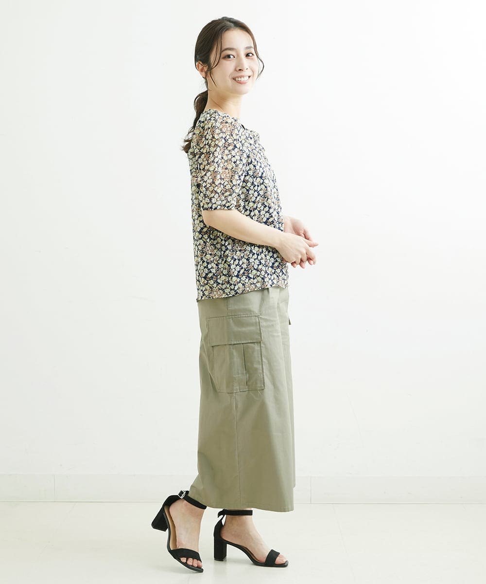 F1LGS40160 MK MICHEL KLEIN(小さいサイズ)(メゾン ドゥ サンク) 【小さいサイズ】カーゴガウチョパンツ/洗える グリーン