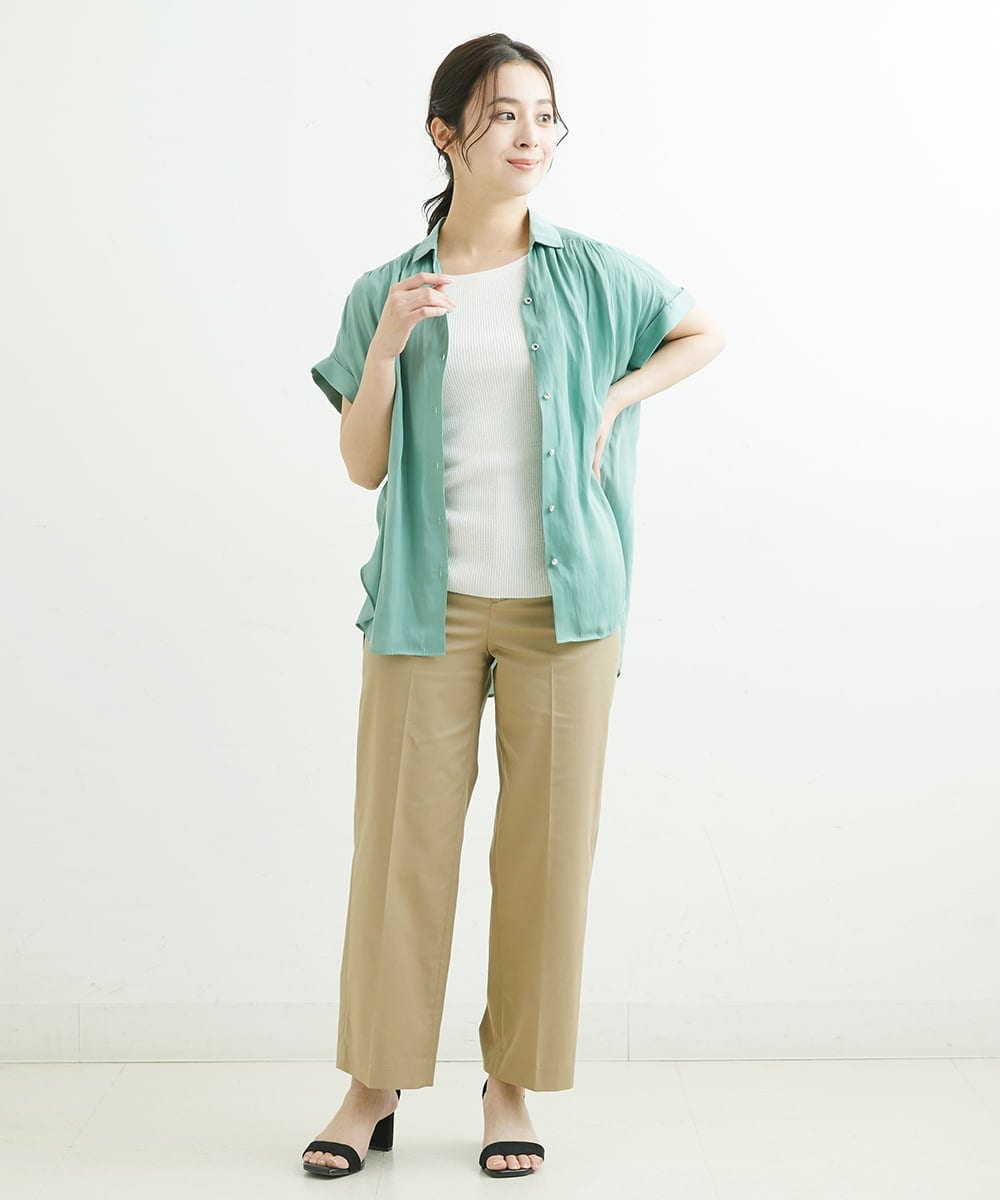 F1LGS46160 MK MICHEL KLEIN(小さいサイズ)(メゾン ドゥ サンク) 【小さいサイズ】ライトツイルストレートワイドパンツ ベージュ