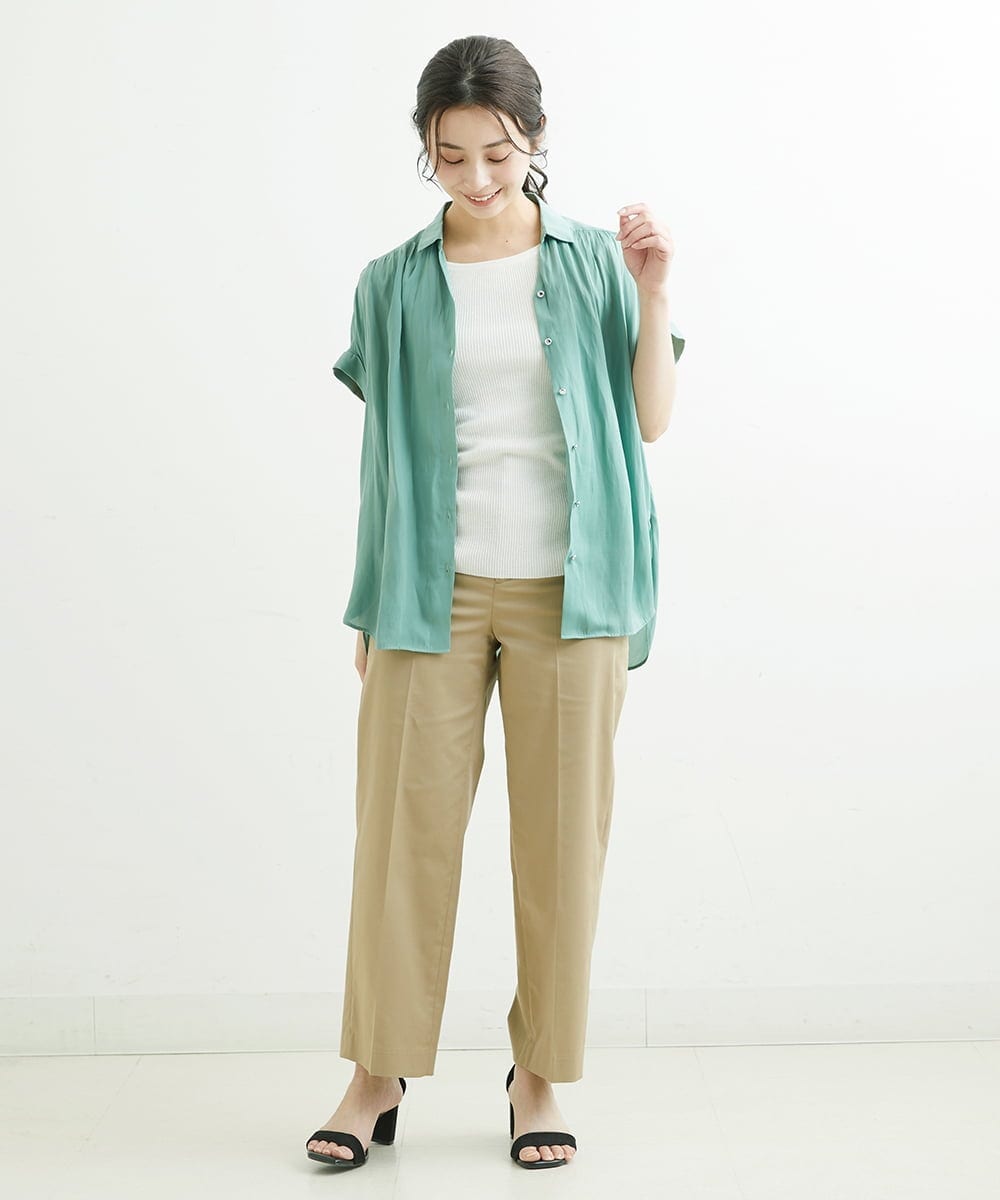 F1LGS46160 MK MICHEL KLEIN(小さいサイズ)(メゾン ドゥ サンク) 【小さいサイズ】ライトツイルストレートワイドパンツ ベージュ
