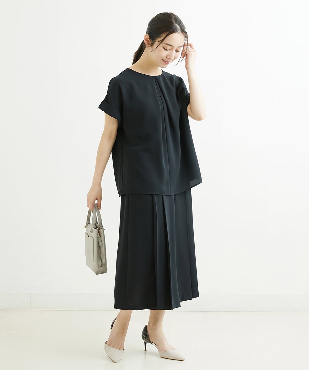 F1LGS66150 MK MICHEL KLEIN(小さいサイズ)(メゾン ドゥ サンク) 【小さいサイズ】プリーツデザインスカーチョ/洗える ブルー