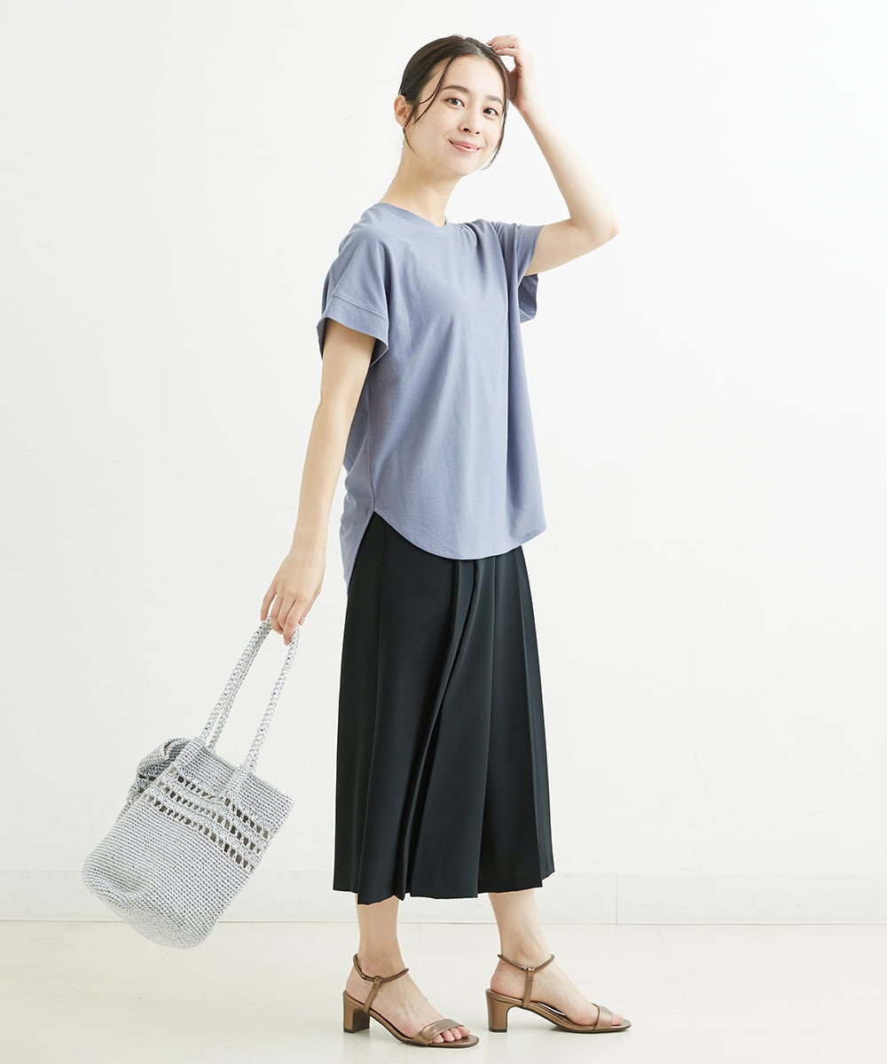 F1LGS66150 MK MICHEL KLEIN(小さいサイズ)(メゾン ドゥ サンク) 【小さいサイズ】プリーツデザインスカーチョ/洗える ブルー