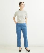 F1LGU34140 MK MICHEL KLEIN(小さいサイズ)(メゾン ドゥ サンク) 【小さいサイズ】サテンストレッチテーパードパンツ/洗える ブルー