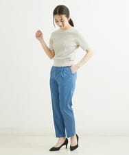 F1LGU34140 MK MICHEL KLEIN(小さいサイズ)(メゾン ドゥ サンク) 【小さいサイズ】サテンストレッチテーパードパンツ/洗える ブルー
