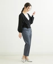 F1LGU34140 MK MICHEL KLEIN(小さいサイズ)(メゾン ドゥ サンク) 【小さいサイズ】サテンストレッチテーパードパンツ/洗える ブルー