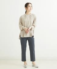 F1LGU34140 MK MICHEL KLEIN(小さいサイズ)(メゾン ドゥ サンク) 【小さいサイズ】サテンストレッチテーパードパンツ/洗える ブルー