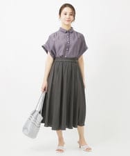 F1LGV03150 MK MICHEL KLEIN(小さいサイズ)(メゾン ドゥ サンク) 【小さいサイズ】サテンガウチョパンツ/接触冷感/洗える ライトブルー