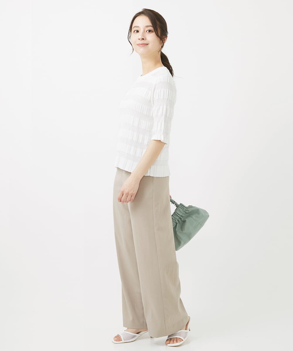 F1LGV54150 MK MICHEL KLEIN(小さいサイズ)(メゾン ドゥ サンク) 【小さいサイズ】シボストレッチワイドパンツ/セットアップ対応/洗える モカ