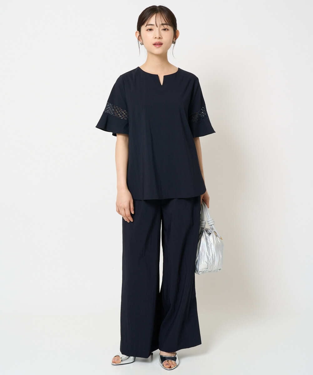 F1LHA62150 MK MICHEL KLEIN(小さいサイズ)(メゾン ドゥ サンク) 【小さいサイズ】リラクシーワイドパンツ/UVカット/接触冷感/洗える/セットアップ対応 ベージュ