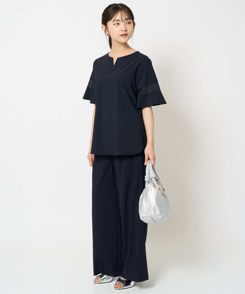 F1LHA62150 MK MICHEL KLEIN(小さいサイズ)(メゾン ドゥ サンク) 【小さいサイズ】リラクシーワイドパンツ/UVカット/接触冷感/洗える/セットアップ対応 ベージュ