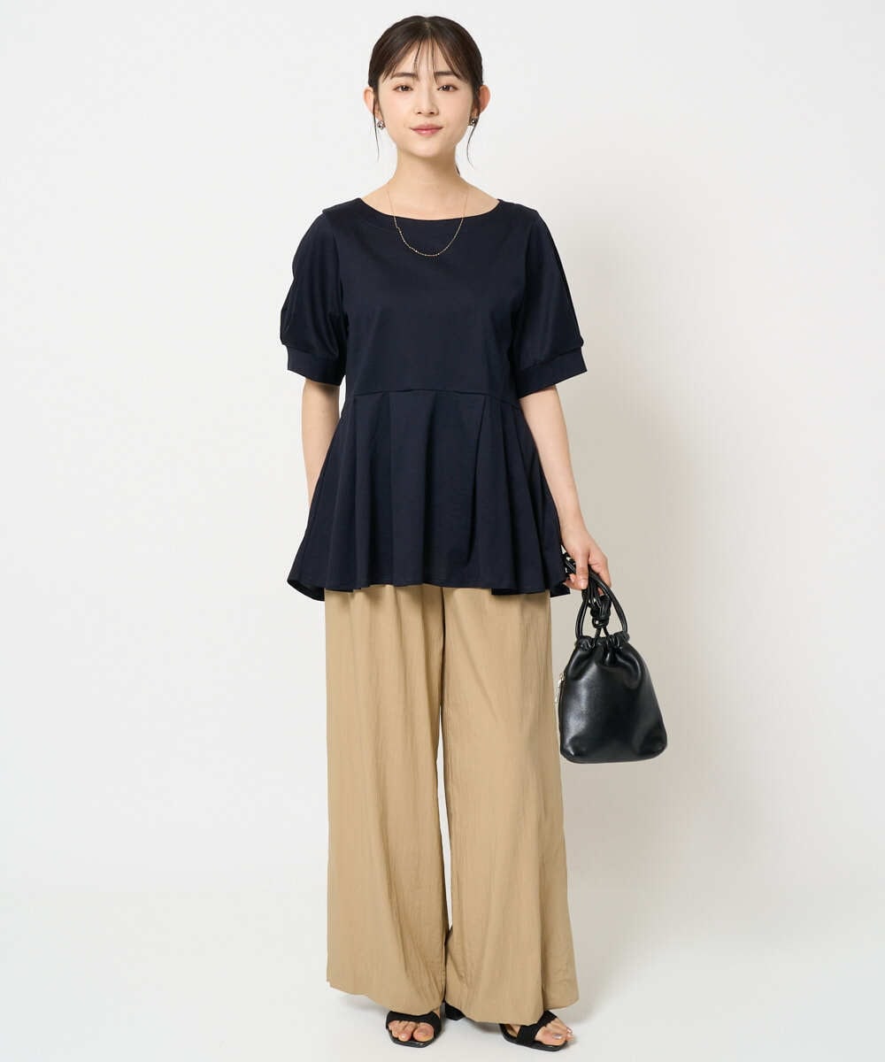 F1LHA62150 MK MICHEL KLEIN(小さいサイズ)(メゾン ドゥ サンク) 【小さいサイズ】リラクシーワイドパンツ/UVカット/接触冷感/洗える/セットアップ対応 ベージュ