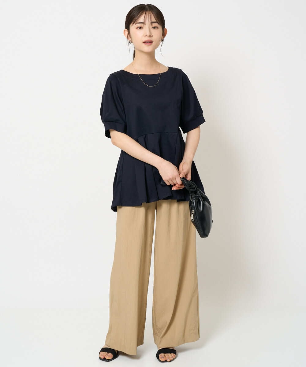F1LHA62150 MK MICHEL KLEIN(小さいサイズ)(メゾン ドゥ サンク) 【小さいサイズ】リラクシーワイドパンツ/UVカット/接触冷感/洗える/セットアップ対応 ベージュ
