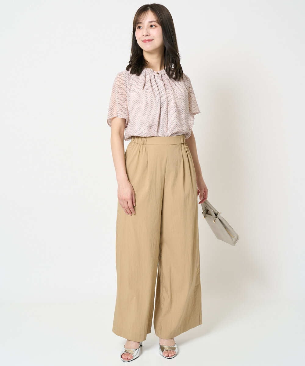 F1LHA62150 MK MICHEL KLEIN(小さいサイズ)(メゾン ドゥ サンク) 【小さいサイズ】リラクシーワイドパンツ/UVカット/接触冷感/洗える/セットアップ対応 ベージュ