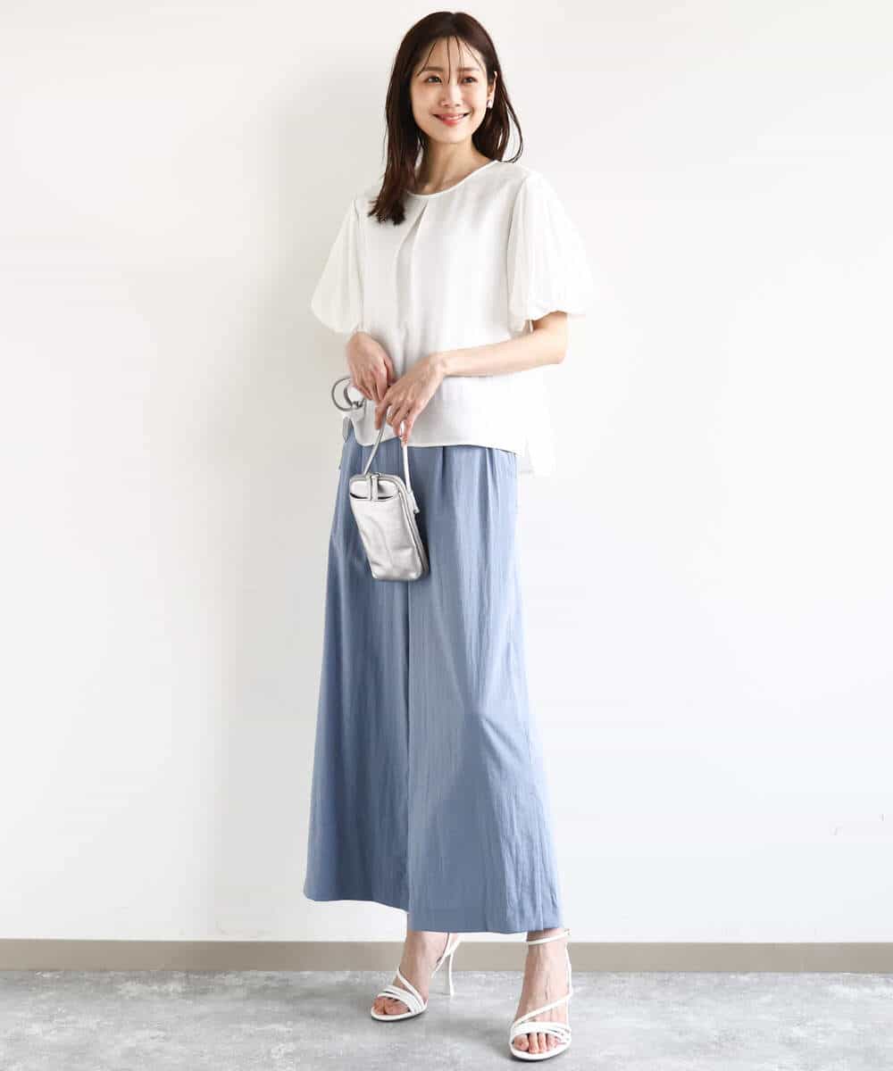 F1LHA62150 MK MICHEL KLEIN(小さいサイズ)(メゾン ドゥ サンク) 【小さいサイズ】リラクシーワイドパンツ/UVカット/接触冷感/洗える/セットアップ対応 ベージュ
