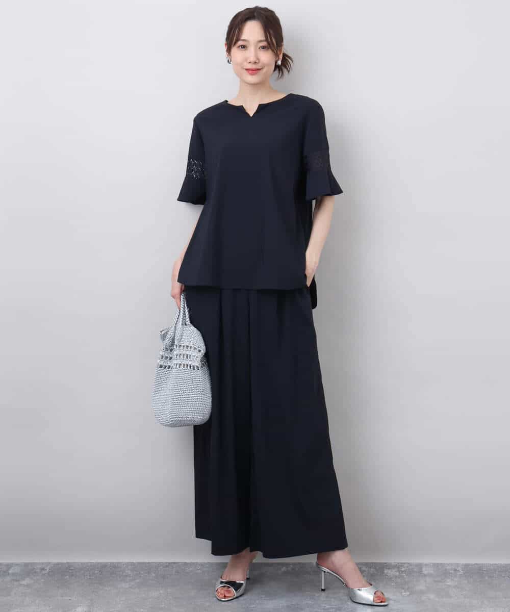 F1LHA62150 MK MICHEL KLEIN(小さいサイズ)(メゾン ドゥ サンク) 【小さいサイズ】リラクシーワイドパンツ/UVカット/接触冷感/洗える/セットアップ対応 ベージュ