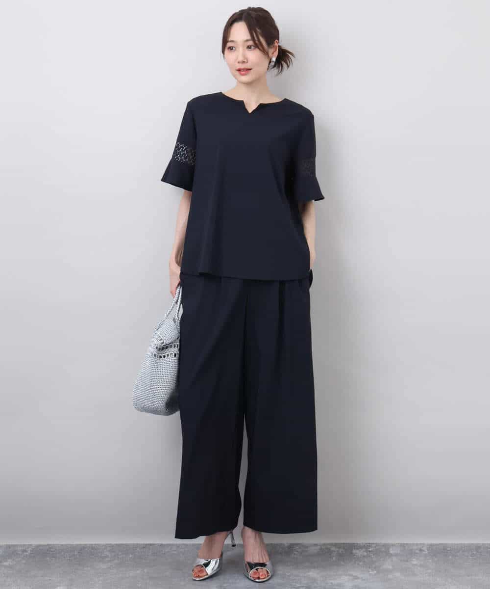 F1LHA62150 MK MICHEL KLEIN(小さいサイズ)(メゾン ドゥ サンク) 【小さいサイズ】リラクシーワイドパンツ/UVカット/接触冷感/洗える/セットアップ対応 ベージュ