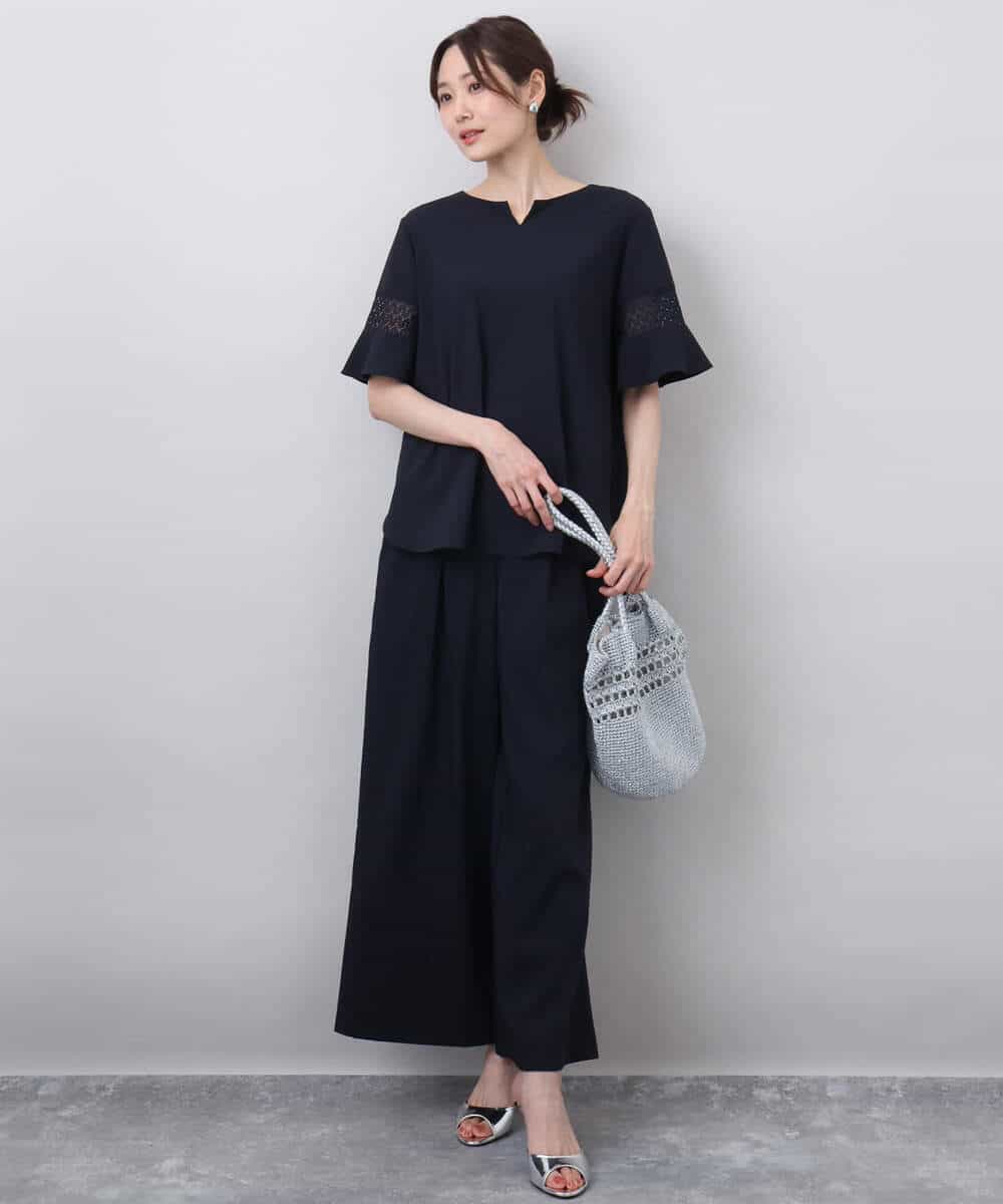 F1LHA62150 MK MICHEL KLEIN(小さいサイズ)(メゾン ドゥ サンク) 【小さいサイズ】リラクシーワイドパンツ/UVカット/接触冷感/洗える/セットアップ対応 ベージュ